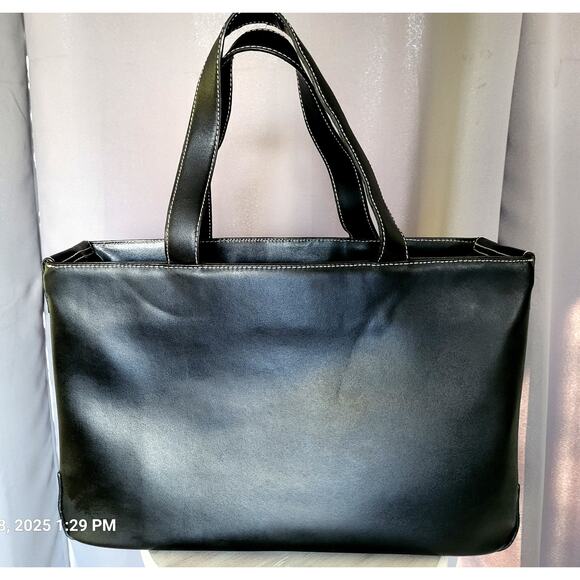 Real Leather Tote Briefcase Laptop Bag Women Black - Picture 2 of 8